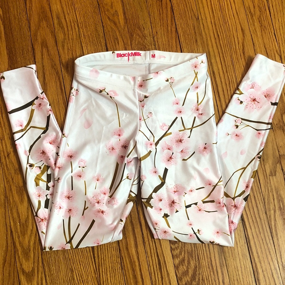 BlackMilk Kids Cherry Blossom Leggings - Pink and White